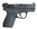 A black semi-automatic handgun on a plain background.