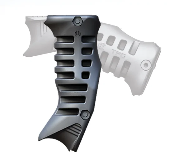 Ergonomic Tactical Vertical Foregrip Design A gray tactical handle grip with ergonomic grooves and bolt fastenings.