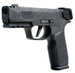 Black semi-automatic handgun pointing to the left.