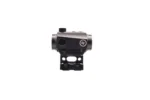 A compact black optical device with mounting bracket and small logo.